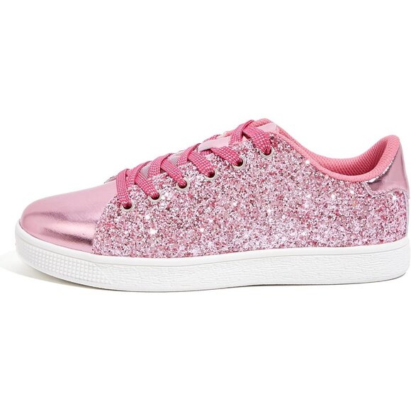 Women's Hot Pink Glitter Shoes Sparkly Bling Shiny Bedazzled Lace Up Sneaker